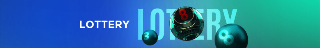 Lottery promotional banner featuring numbered lottery balls with a modern blue-green gradient background and bold “LOTTERY” text.