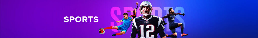 MWIN8 Sports banner with football players, basketball player, and American football player in action