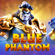 Blue Phantom slot game banner featuring a powerful blue-skinned warrior in golden armor with glowing light in the background.