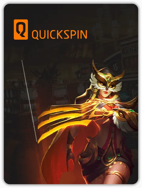 Quickspin slot provider with fantasy warrior woman character in golden armor at MWIN8 online casino