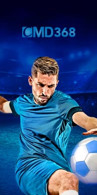 CMD368 sports banner with football player kicking soccer ball at MWIN8 online betting platform